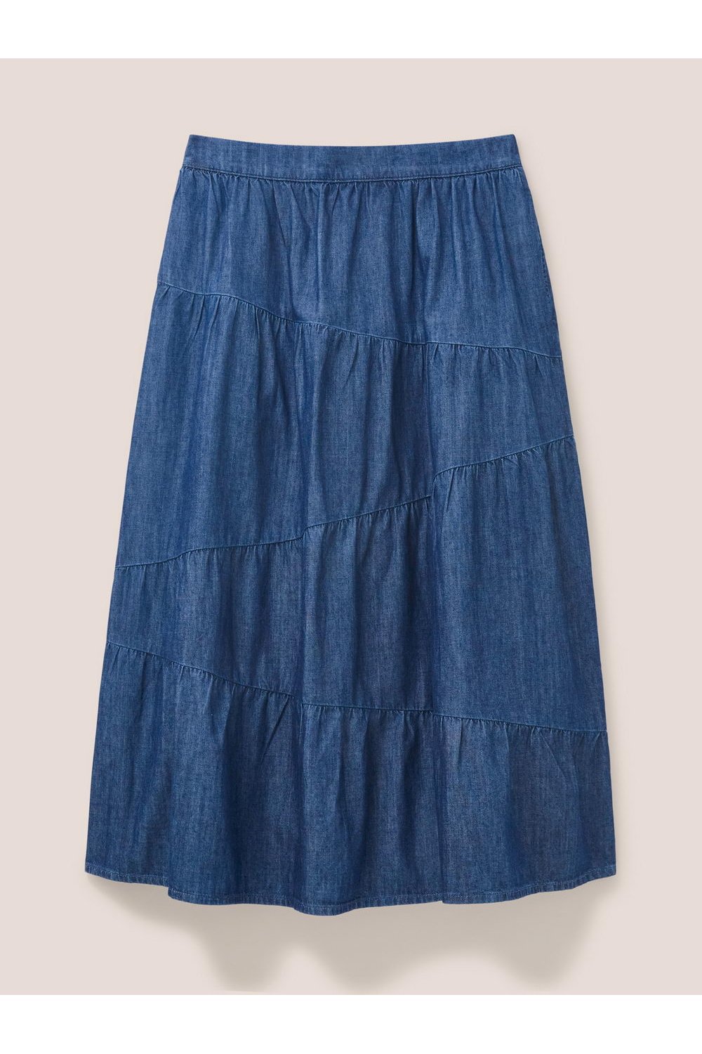 White Stuff Jenna Tiered Denim Skirt in DK DENIM