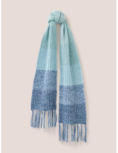 White Stuff Knitted Ombre Scarf in BLUE MLT