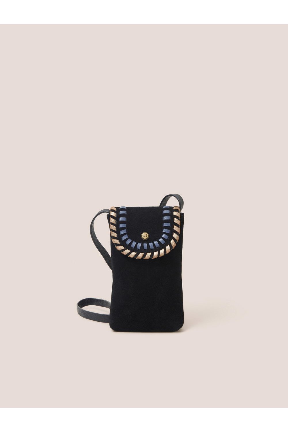 White Stuff Whipstitch Leather Phone bag in BLK MLT
