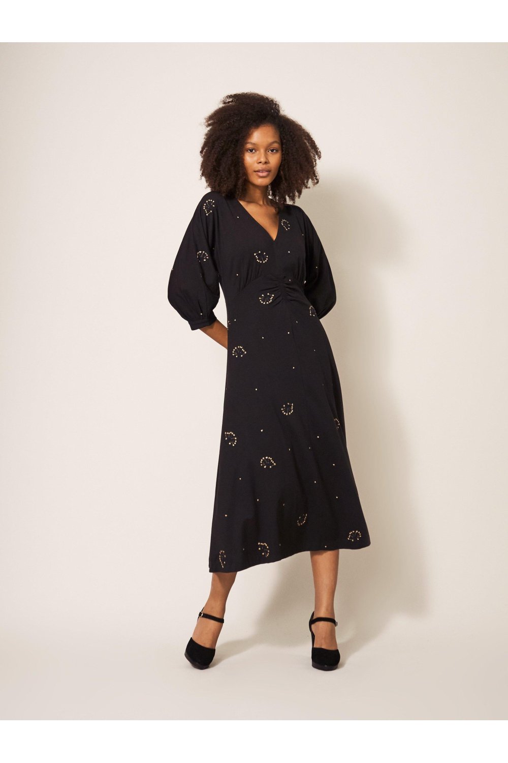 White Stuff Megan Embroidered Jersey Dress 439813 in Black
