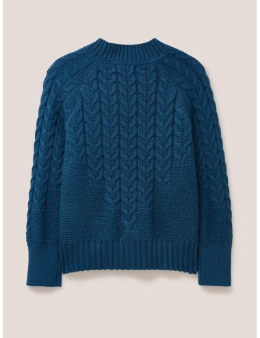 White Stuff CABLE YOKE JUMPER 439871 in MID BLUE