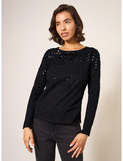 White Stuff ROXY SEQUIN TOP 439912 in CHARCOAL GREY